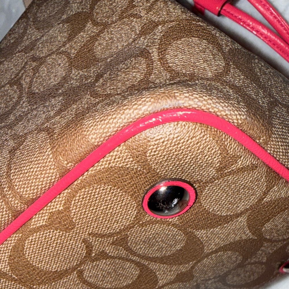 Coach Brown Signature Tote with Pink and White Stripe - Picture 8 of 14